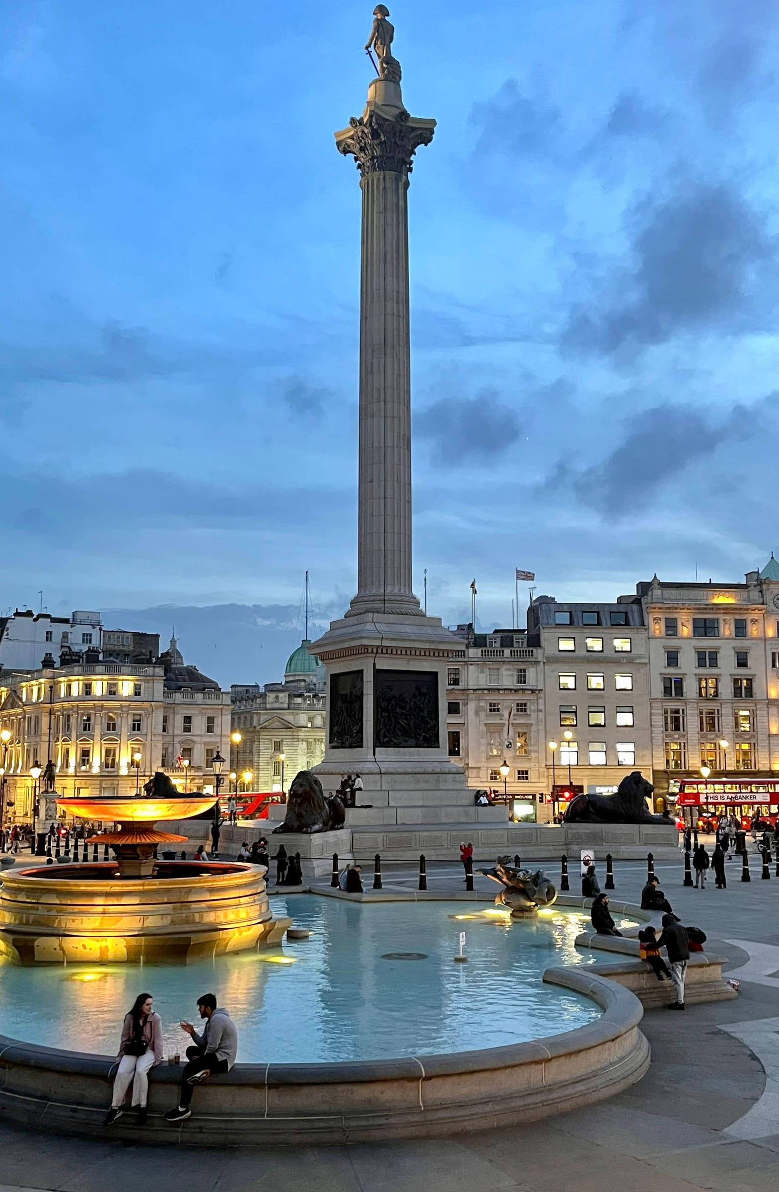 Trafalgar Square at blue hour