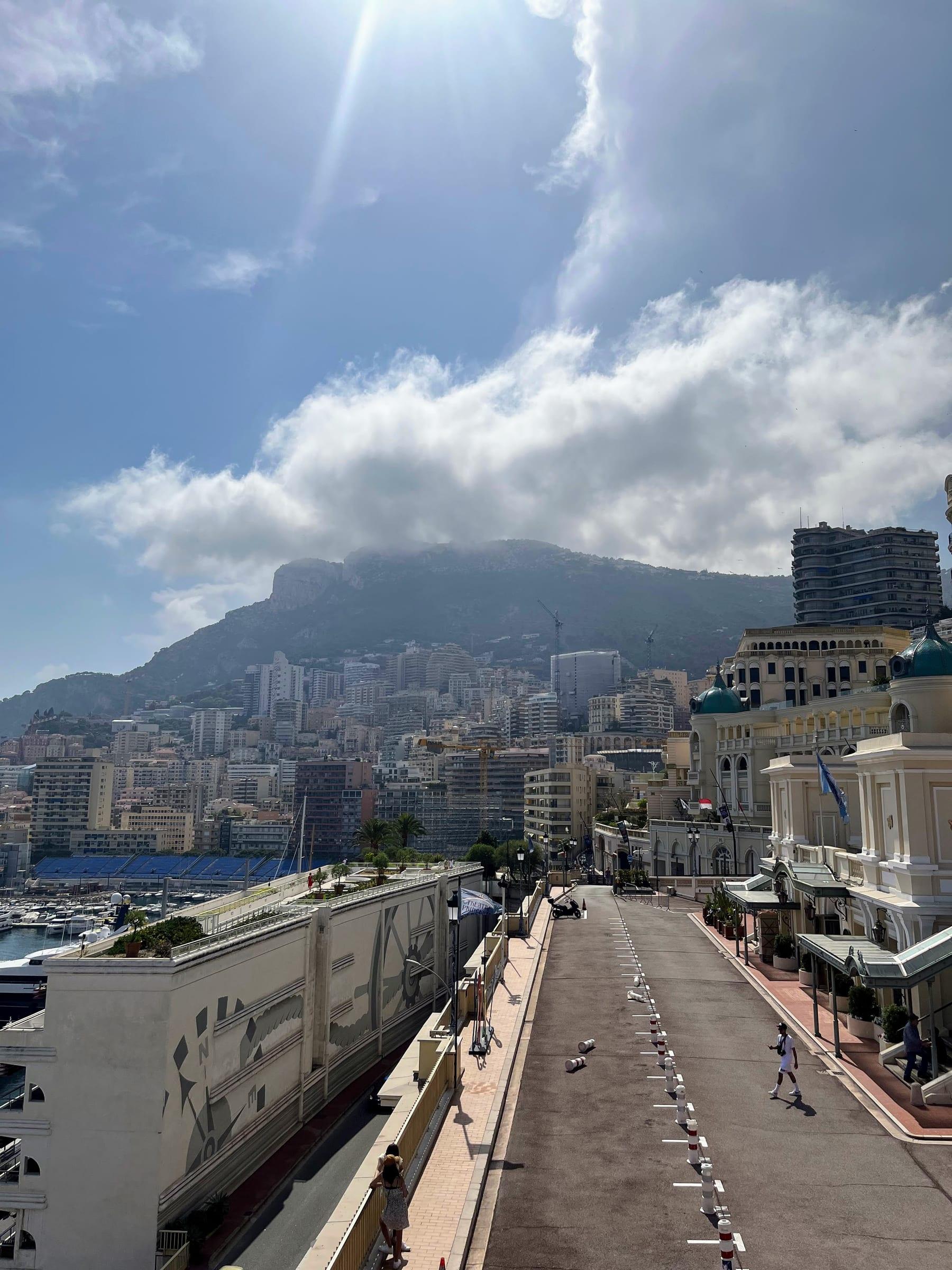 Monte Carlo harbor and hillside cityscape with Casino terrace